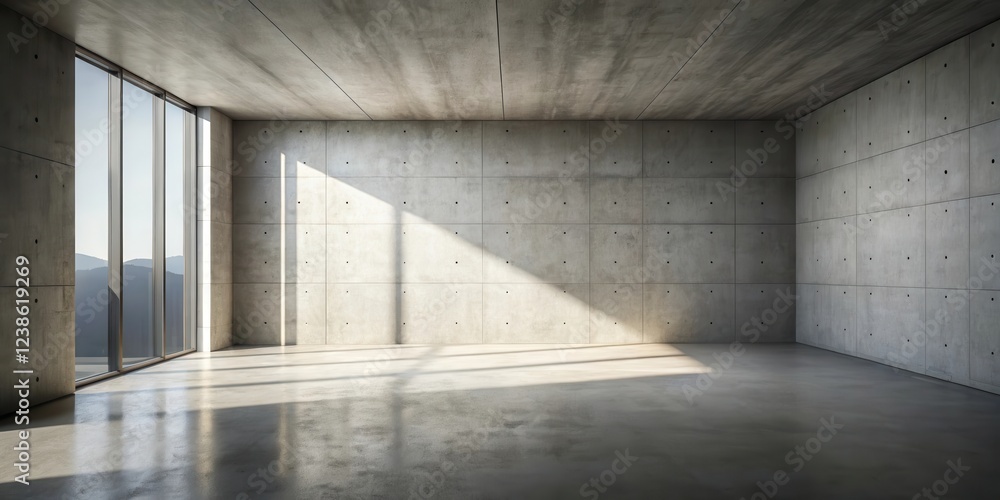 Aufkleber sunlit minimalist concrete room with expansive window view