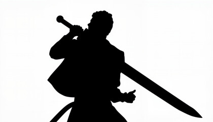 Naklejka premium Dynamic silhouette of a man wielding a sword, action and bravery