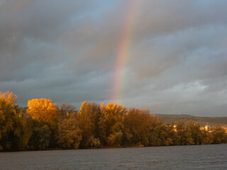 Rainbow in the sky above