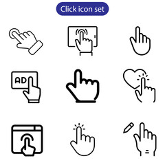 Hand cursor icon set. click icon vector. hand click. pointer vector art illustration on white background use for web and app design.

