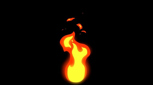 4K video collection of looped cartoon fire torch, bonfire and big fire animation on alpha channel