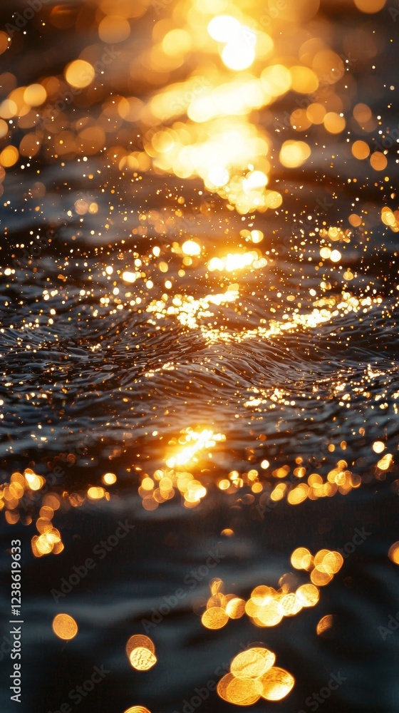 Poster sunlight glimmers off gentle waves, illuminating droplets that catch the evening light. the water sh
