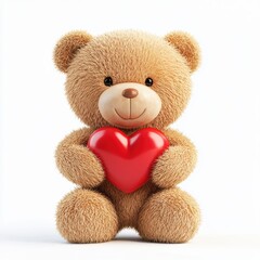 Fototapeta premium Cuddly teddy bear holding a red heart, isolated on white background