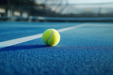 Realistic Image - Tennis Ball on Blue Court, Sport, Game, Match, Competition, Tennis Court, Fitness, Athlete, Recreation, Exercise