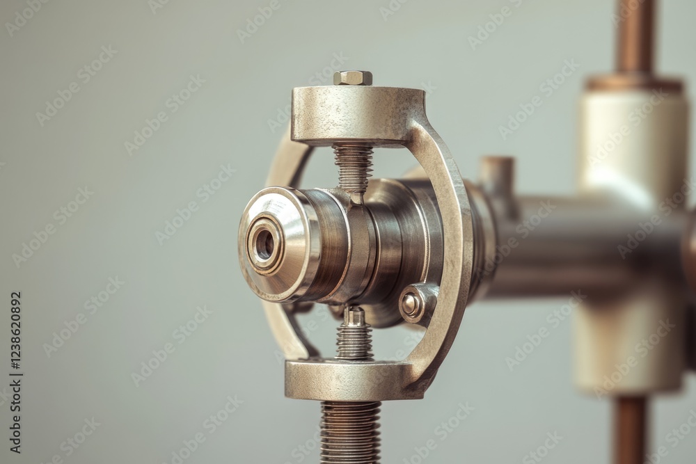 Poster close-up of a precision engineered metallic device, showcasing intricate mechanical components and d