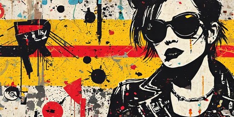 A woman with sunglasses is painted on a wall