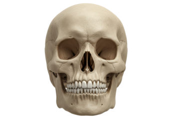 Realistic human skull with detailed features isolated on white background