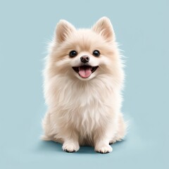 Obraz premium Adorable Pomeranian Dog Sitting with Tongue Out Against a Soft Background