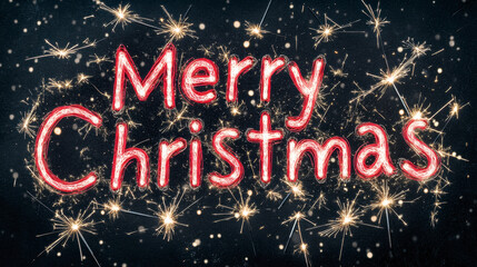 Fireworks Light up the Night Sky With Burning Letters Spelling Merry Christmas
