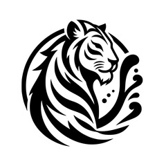 Majestic Tiger in Circular Design: Elegant Black and White Wildlife Logo Graphic