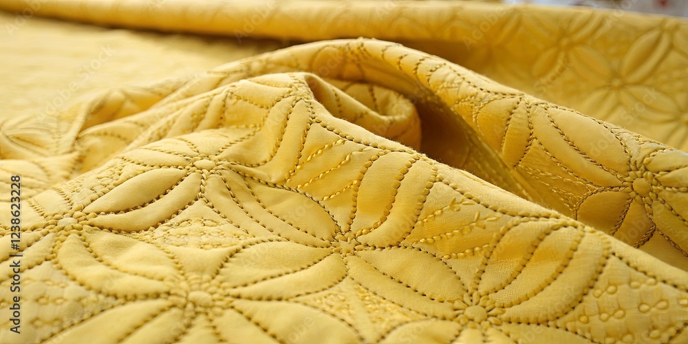 Poster a yellow fabric with a flower pattern