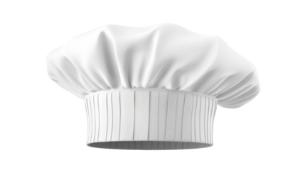 Classic white chef hat: professional cooking uniform headwear on transparent background
