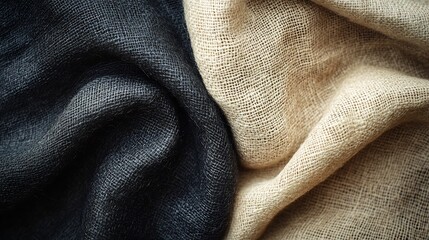 Fototapeta premium Textured Linen Fabric Neutral Colors Soft Drape. AI Generated