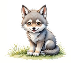 Obraz premium A cute little wolf on an isolated white background.