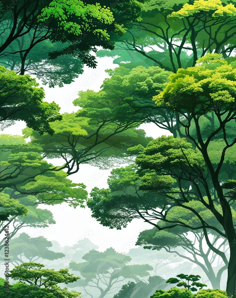 Poster green layered tree canopies with abstract overlapping effects abstract natural tree concept backgrou