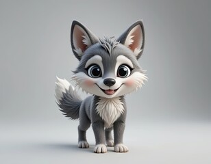 A cute little wolf on an isolated white background.
