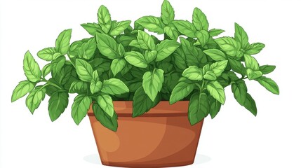 Lush Green Mint Plant in a Brown Pot with Vibrant Leaves