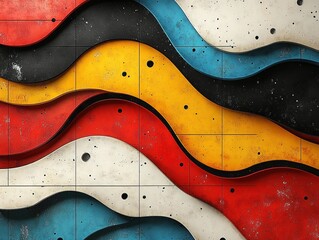 Layered wavy wall art with gridded background for graphic design