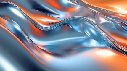 Obraz premium Abstract Blue Orange Liquid Metal Swirls Dynamic Light. AI Generated