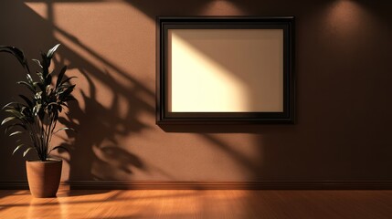 Black rectangular frame on a rich chocolate-brown wall, exuding warmth and elegance in the room.