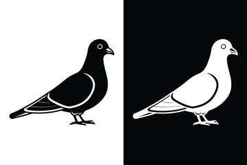Pigeon Bird Silhouette Vector Icon Black and White Background
