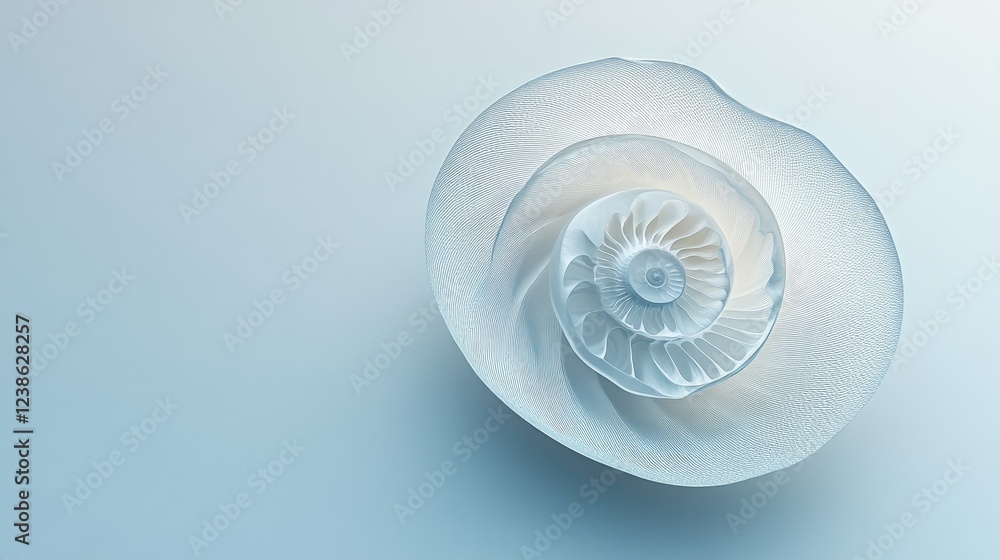 Poster elegant spiral shell with delicate patterns on soft blue background