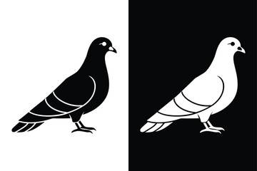 Pigeon Bird Silhouette Vector Icon Black and White Background