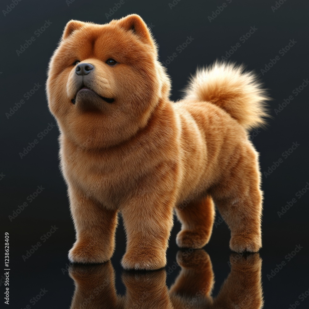 Aufkleber realistic 3d representation of a chow chow dog on smooth surface