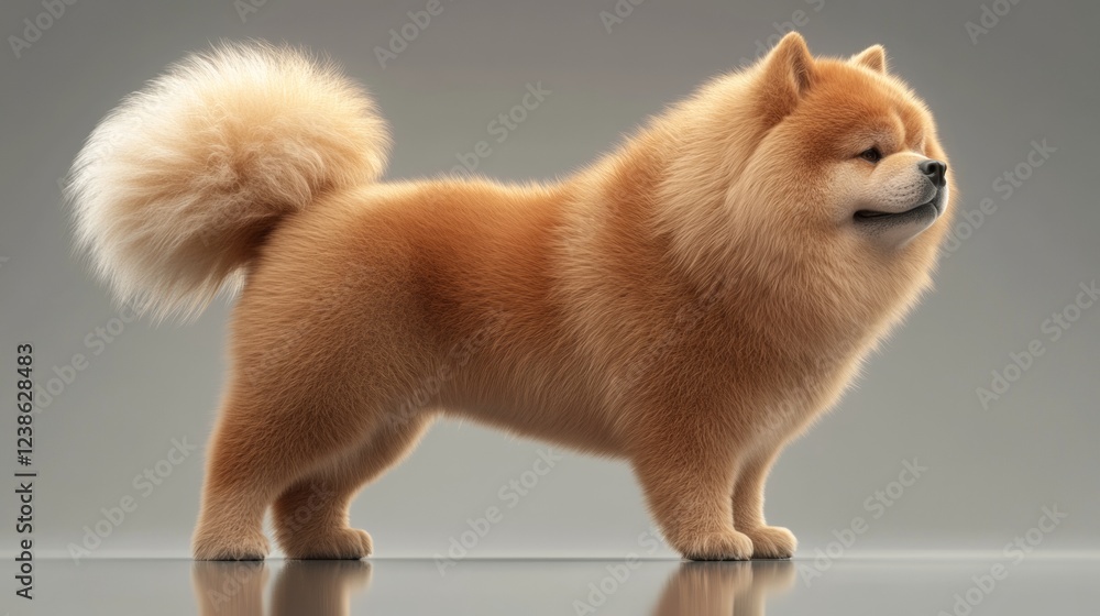 Poster realistic 3d render of a chow chow dog standing on smooth surface