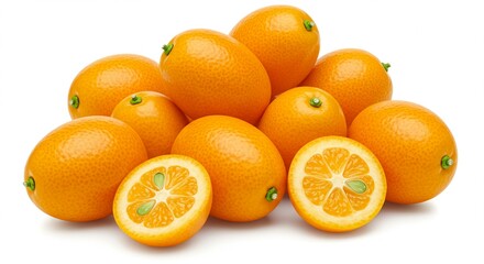 Fresh Kumquats Citrus Fruit Pile Healthy Food Organic Produce Vitamin C Juicy Ripe Sweet Isolated