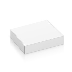 Realistic close white mailing box mockup. Half side view. Ready for presentation your product. Vector illustration isolated on white background. EPS10.