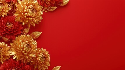 Chinese style red background with golden flowers festival celebration background