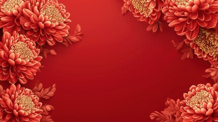 Chinese style red background with golden flowers festival celebration background