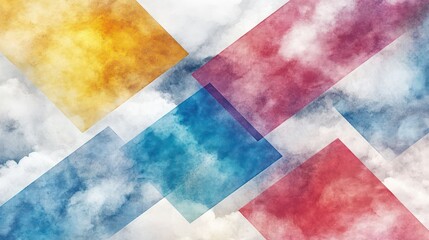 Bright colored panels placed on a cloudy white background with soft