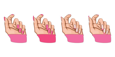 Female Hand with Beautiful Manicure. Manicure collection. Beauty Salon design concept. HAND DRAWN vector art.	