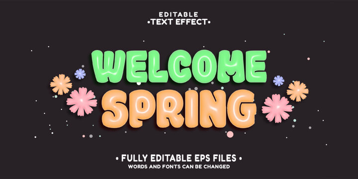 editable 3d inflate welcome spring text effect.typhography logo