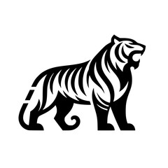 Majestic Tiger: A Black and White Vector Illustration of a Powerful Feline. Perfect for logos, prints, and more!