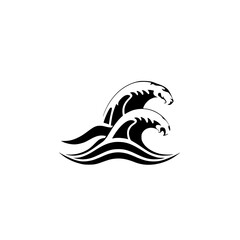 Abstract Black and White Wave Design: Tribal Ocean Symbol, Graphic Vector Art. Perfect for logos, prints, and digital use.