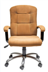 Obraz premium Front view of comfortable brown office chair isolated on white background