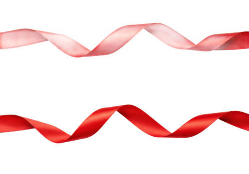 A long, flowing red ribbon with smooth curves and a satin texture, isolated on a white background