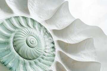 Obraz premium Close-up of a seashell with a spiral pattern, showcasing intricate textures and delicate color variations.