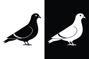 Pigeon Bird Silhouette Vector Icon Black and White Background
