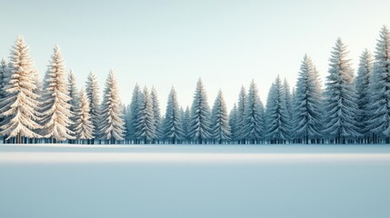 Fototapeta premium Snowy landscapes nature idea. A serene winter landscape featuring snow-covered trees under a clear blue sky.
