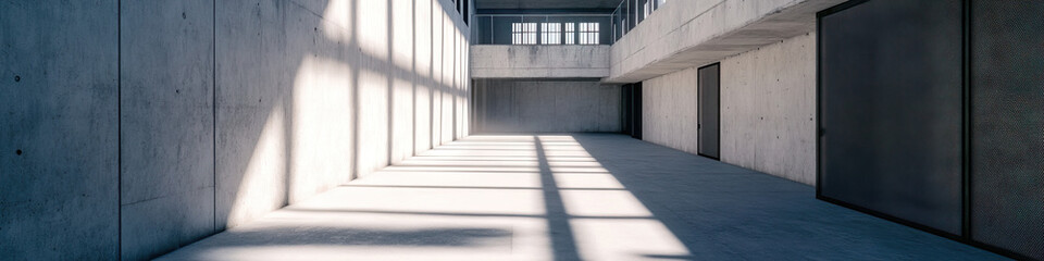 Obraz premium Concrete Corridor Interior with Sunlight and Mesh Door