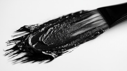 A brush coated with thick black paint glides over a pristine surface, leaving behind smooth, textured strokes as an artist engages in a creative endeavor