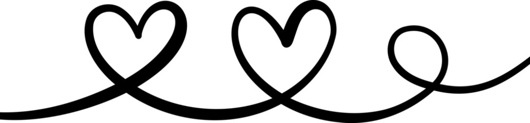 Ink heart swirl loop flourish vector linear banner illustration, isolated