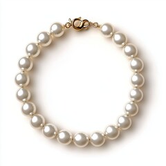 Elegant pearl necklace with a golden clasp, isolated on white background