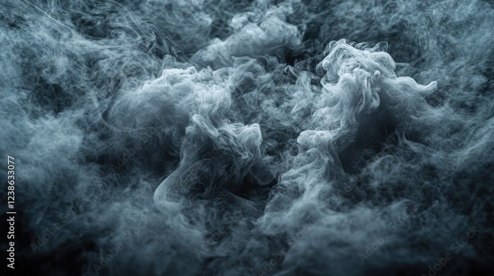 Poster smoke swirls in an abstract display of texture and movement captured in a dimly lit space. generativ
