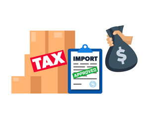 Tax on import to USA - boxes and hand giving payment.