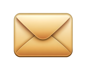 Golden envelope isolated on a white background